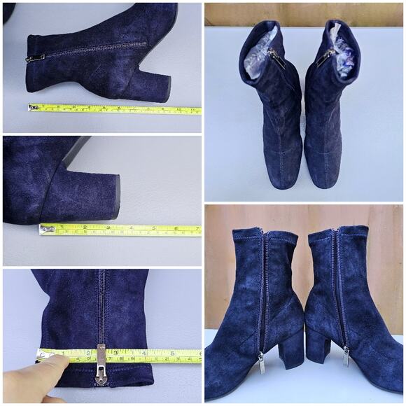 Blue Suede Boots Aquatalia Briana Size 7 Weatherproof Leather Bootie Zip Heeled - Picture 10 of 13
